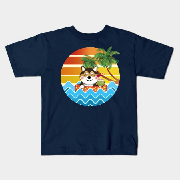 Shiba Inu Enjoys Summer Sunset Kids T-Shirt by Athikan